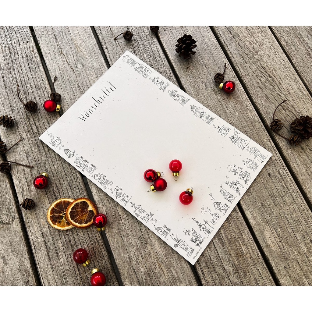 Annelis Art - Wunschzettelpapier, Din A4, 25 Blatt, Wunschzettel und winterliche Häuschen