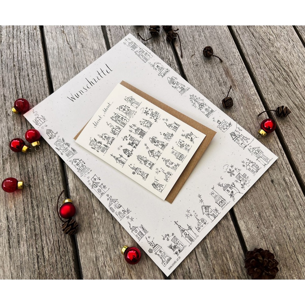 Annelis Art - Wunschzettelpapier, Din A4, 25 Blatt, Wunschzettel und winterliche Häuschen