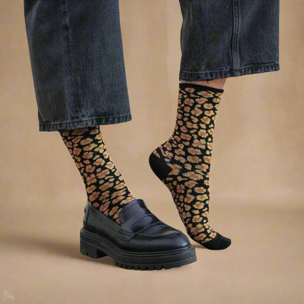 Klue - Glitter Lurex socks | Leopard amber | eco-friendly lyocell