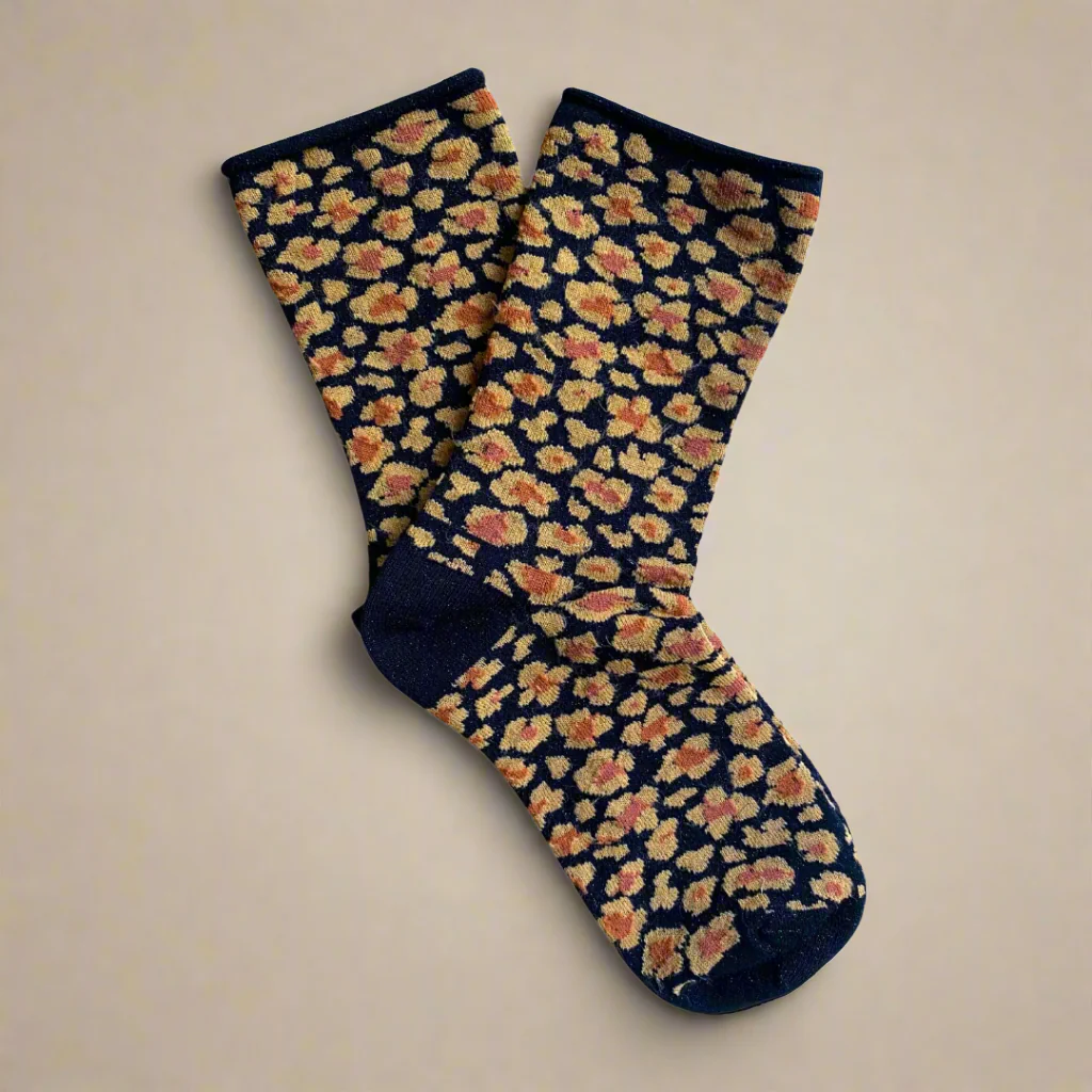 Klue - Glitter Lurex socks | Leopard amber | eco-friendly lyocell