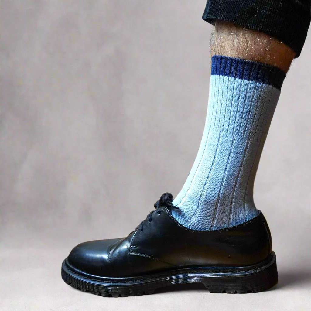 Klue - Merino Wool Socks with Bands | Grey blue (light blue and marine blue)