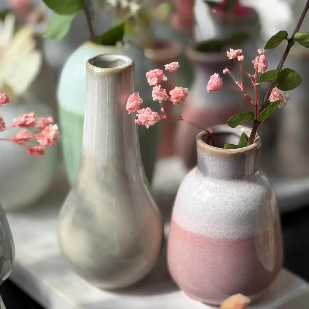 Mea Living - 5 Väschen "bauchig" auf Tablett aus Keramik multicolor groß