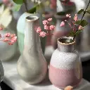 Mea Living - 5 Väschen "bauchig" auf Tablett aus Keramik multicolor groß