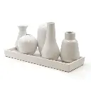 Mea Living - 5 Väschen "bauchig" auf Tablett aus Keramik weiß groß