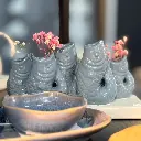 Mea Living - 5 Väschen FISCHE auf Tablett aus Keramik - blau