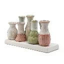 Mea Living - 7 Väschen geriffelt auf Tablett aus Keramik - multicolour