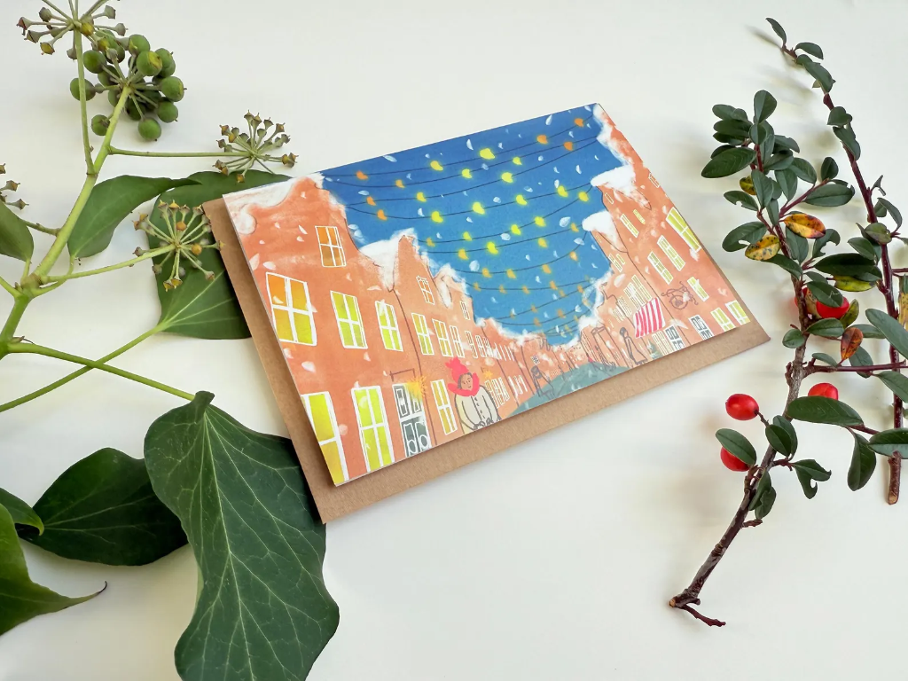 Elena Klein - Klappkarte mit Umschlag - winterliche Vorfreude im holländischen Viertel
