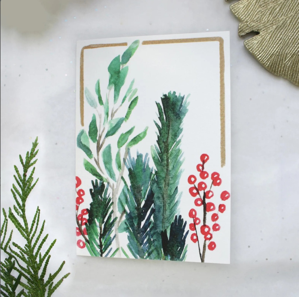 Elena Klein - Klappkarte mit Umschlag - Tannenzweige und Beeren