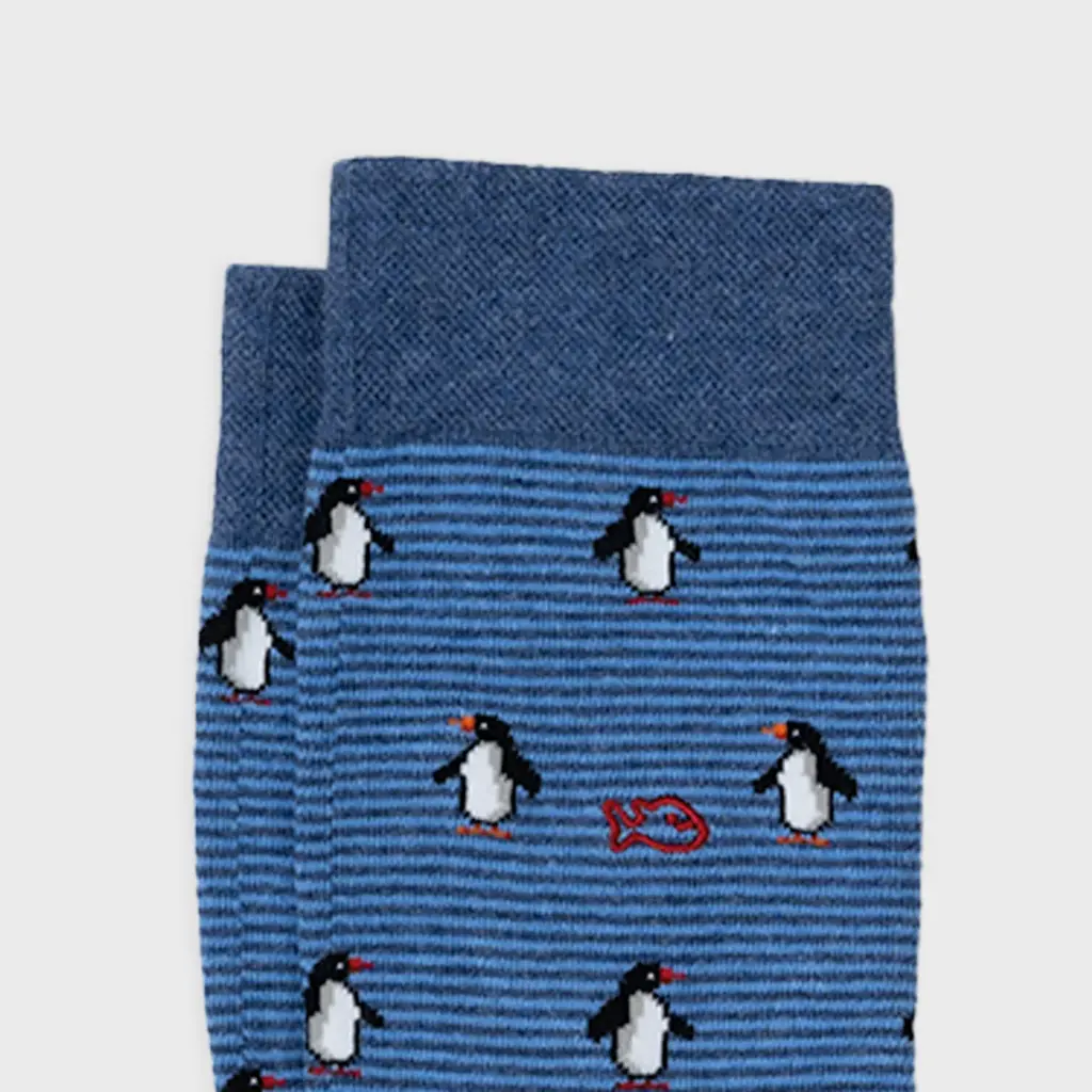 Billybelt - Baumwollsocken Animal PENGUIN gestreift - blue red
