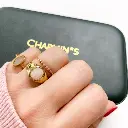Charmins Ring - R1269 - Gold-colored Signet Ring with Oval Light-pink Rose Quartz Gemstone Steel