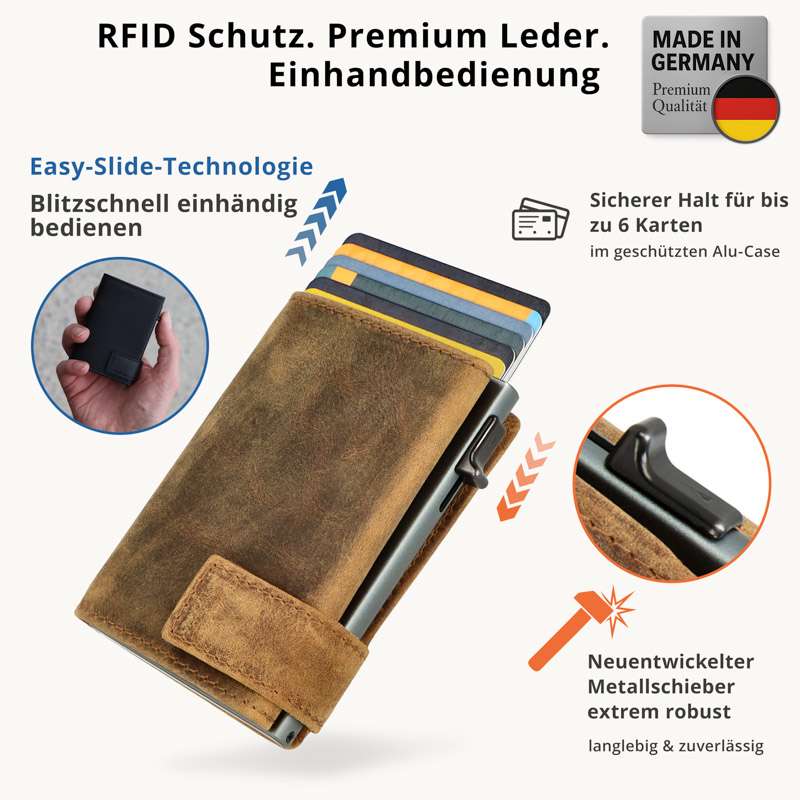 SecWal - Kartenetui mit XXL Münzfach Wiener Schachtel braun Leder