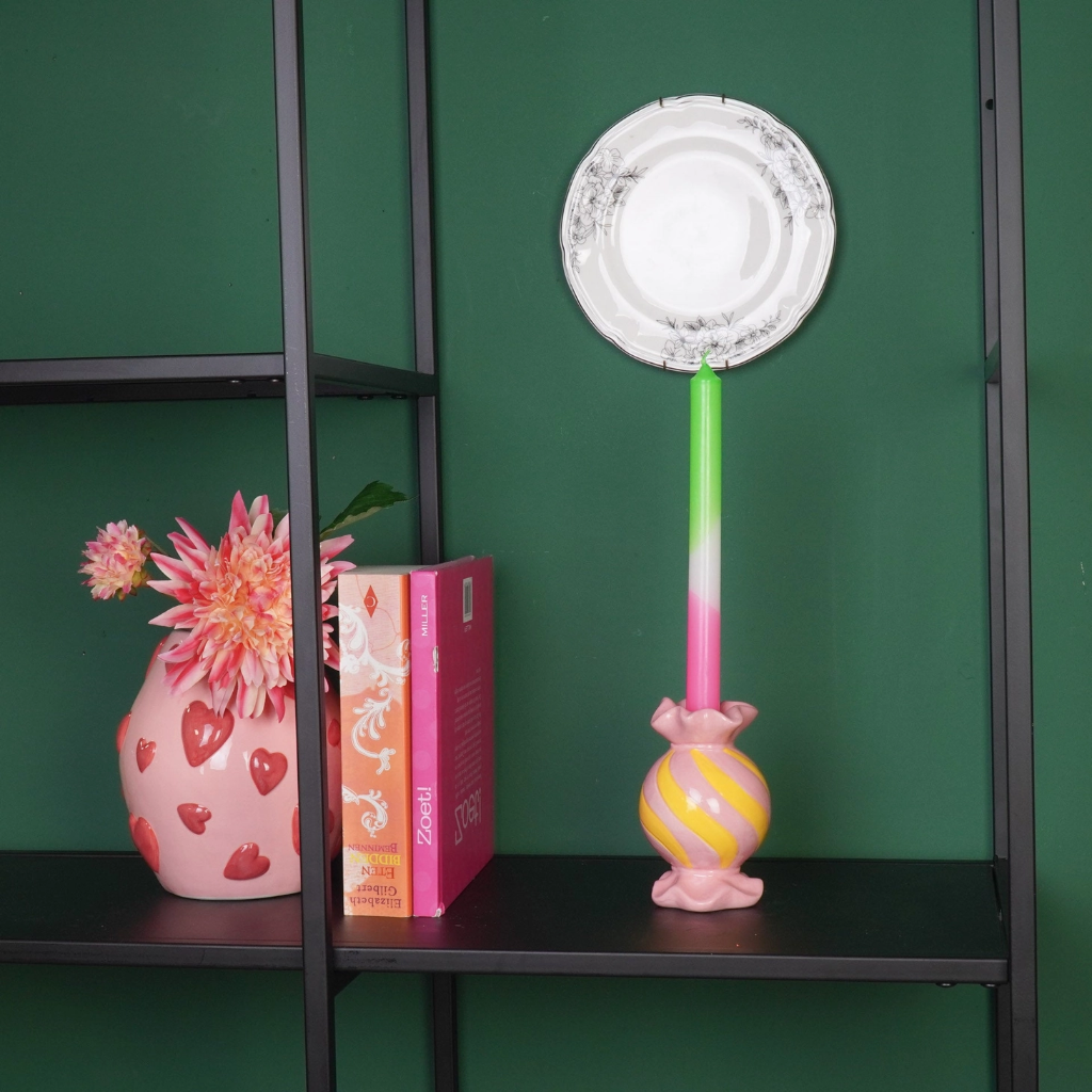 Housevitamin - Kerzenhalter TOFFEE CANDY rund gelb/rosa