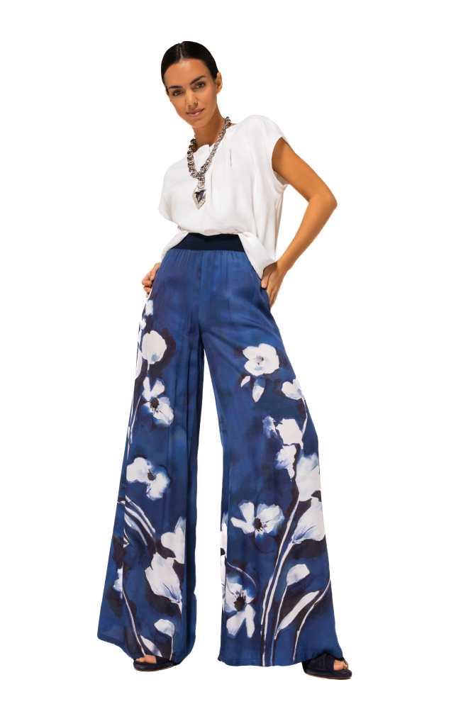 Caroline Biss - Hose WATERCOLOUR PRINT PALAZZO TROUSERS, ELASTICATED WAIST, Multicolor