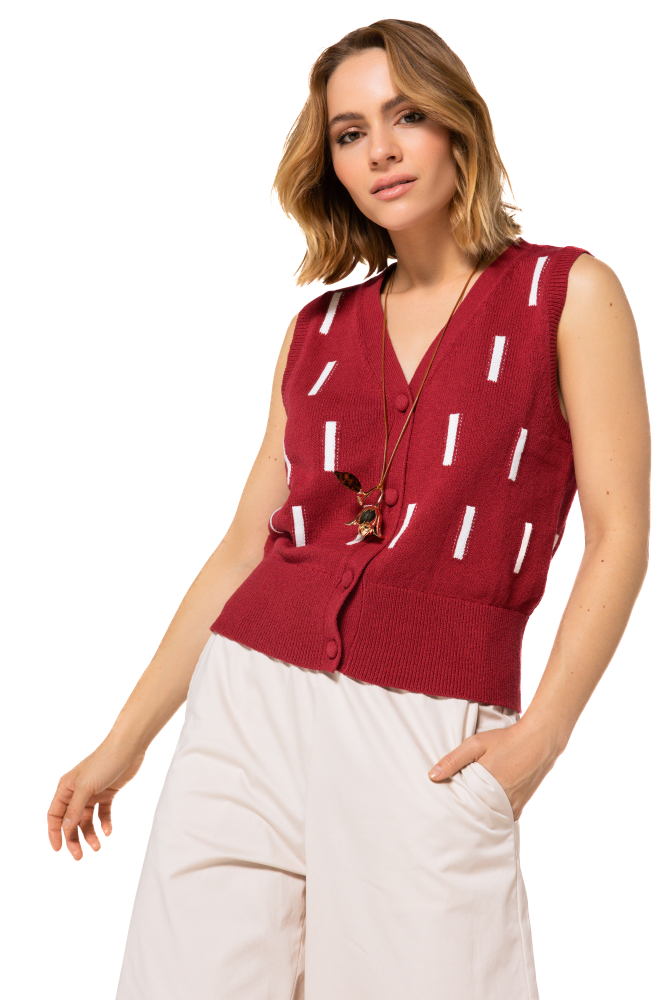 Caroline Biss - SLEEVELESS SWEATER WITH BUTTON FASTENING, Dark Red