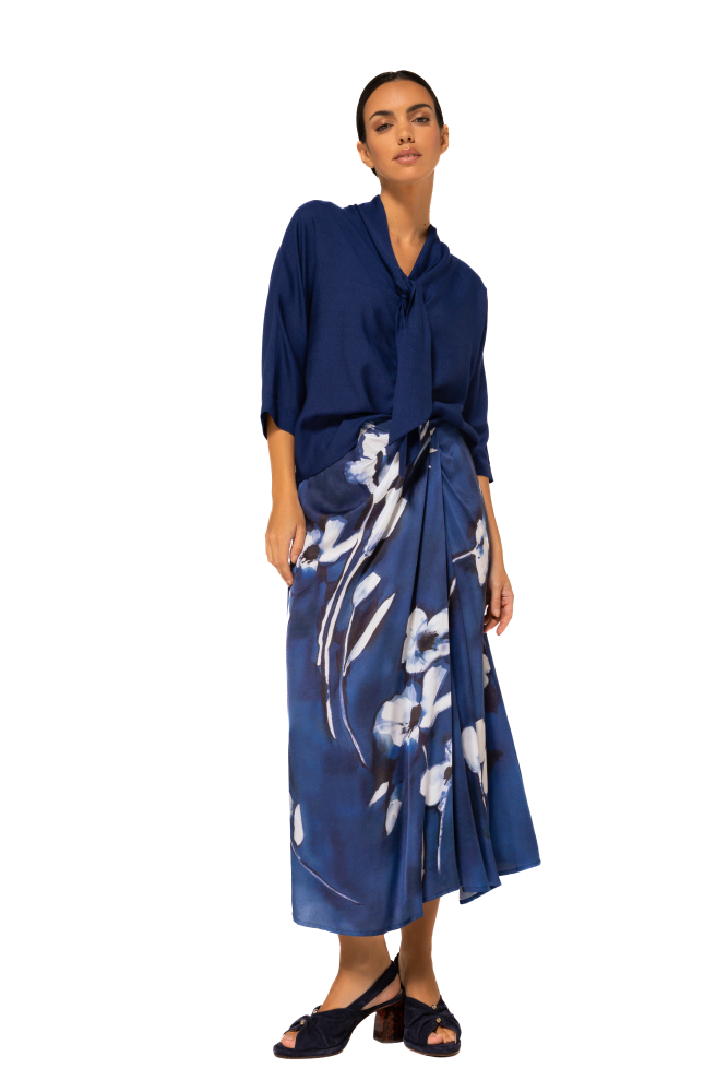 Caroline Biss - Tunika FLOWING BLOUSE WITH INTEGRATED SCARF, Indigo
