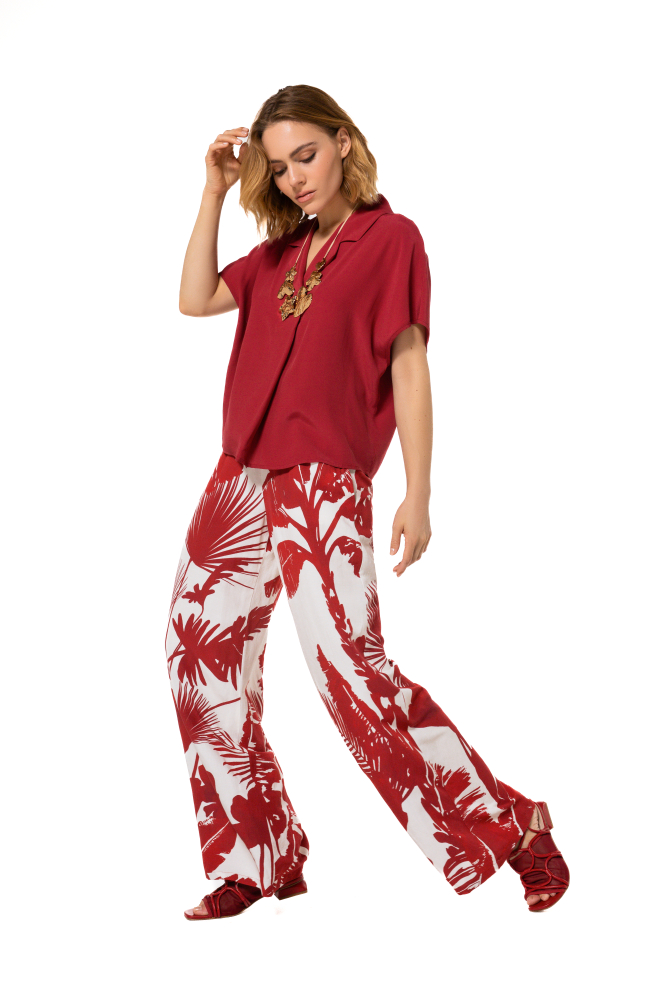 Caroline Biss - TOP WITH ELEGANT COLLAR, Dark Red