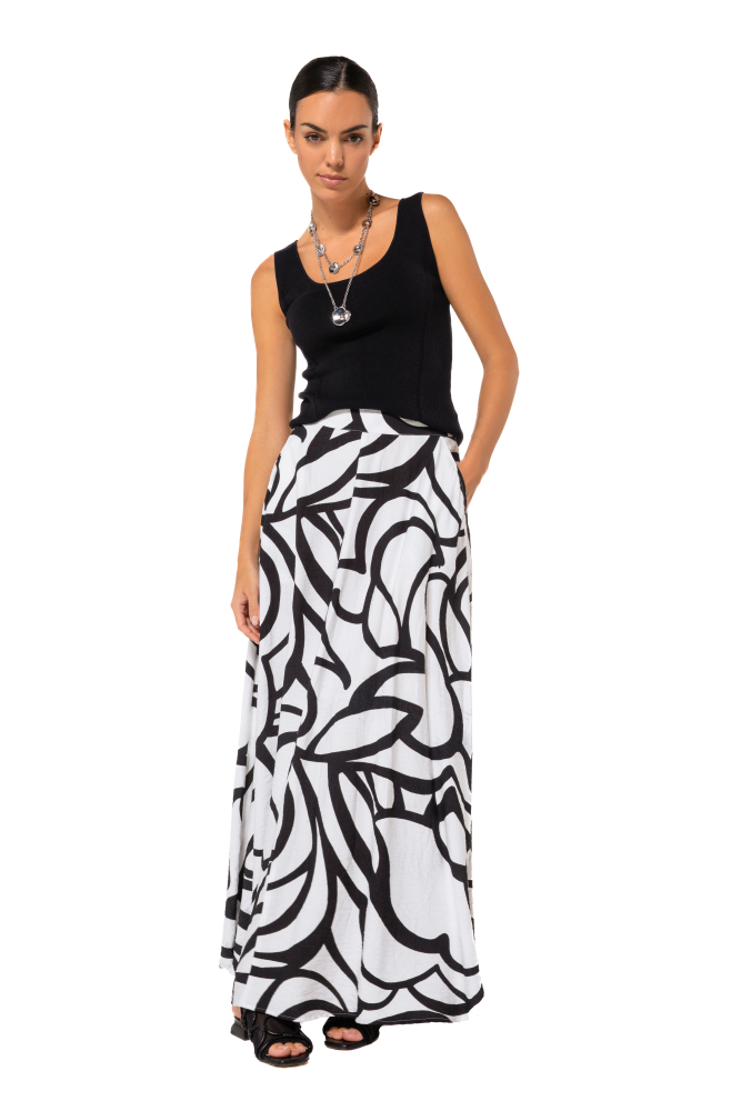 Caroline Biss - SKIRT WITH ABSTRACT PRINT - black white multicolor