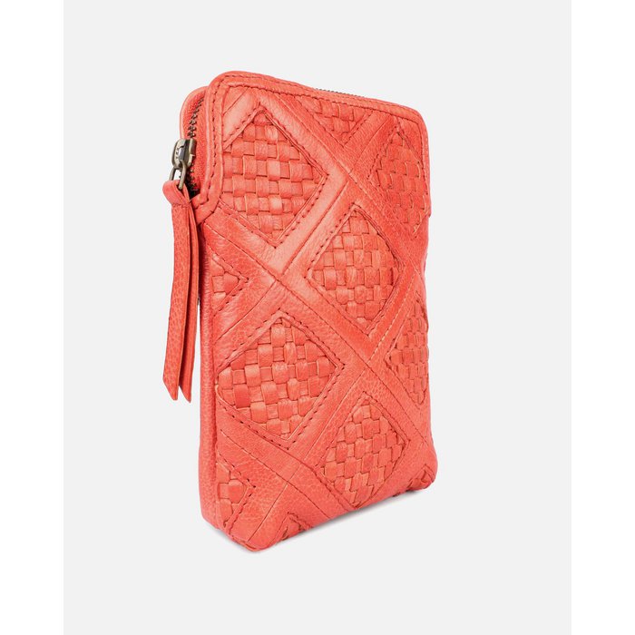 Amsterdam Heritage - Leder Handytasche / kleine Tasche MILDER Orange / Koralle geflochten