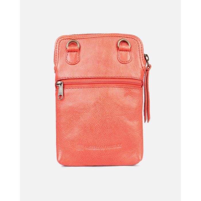 Amsterdam Heritage - Leder Handytasche / kleine Tasche MILDER Orange / Koralle geflochten