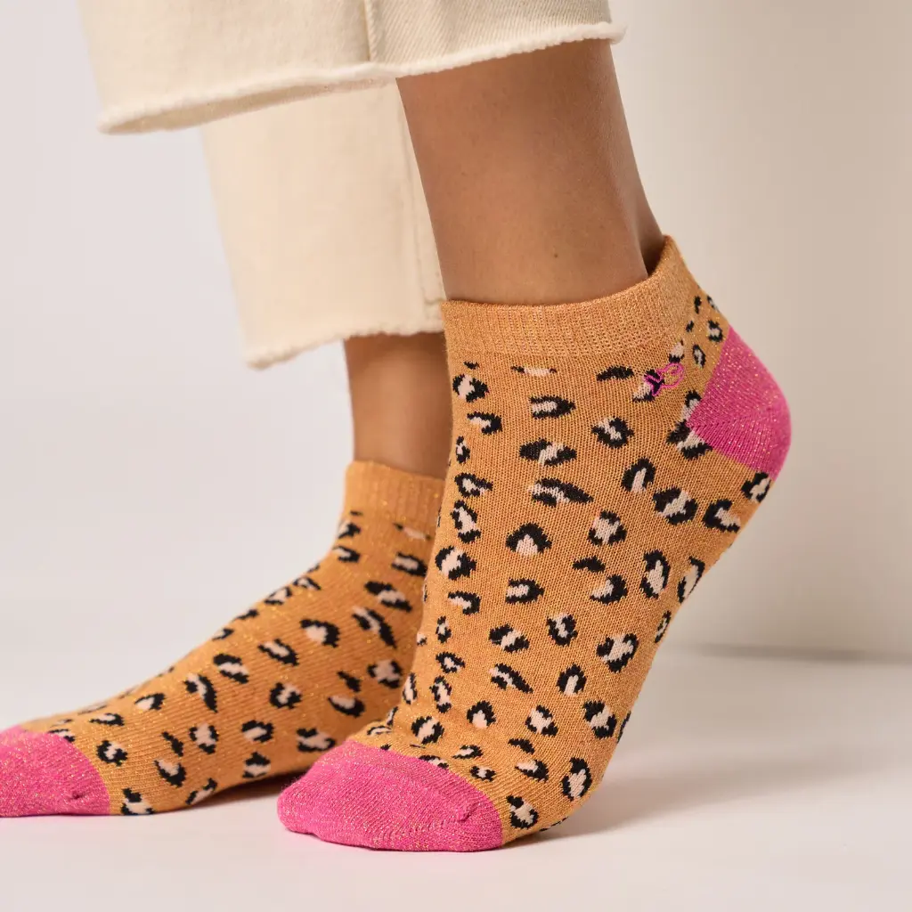 Billybelt - Baumwollsocken Leopard glitter ankle socks orange pink