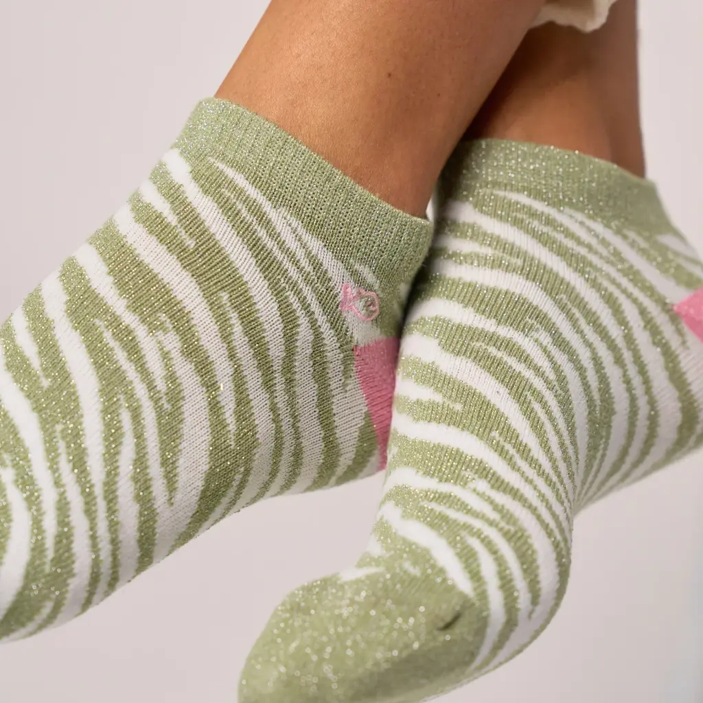 Billybelt - Baumwollsocken Zebra glitter ankle socks weiß grün