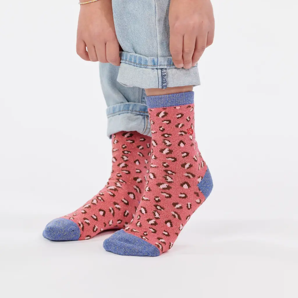 Billybelt - Kindersocken Bio-Baumwolle ANIMIAUX leopard glitter pink blue