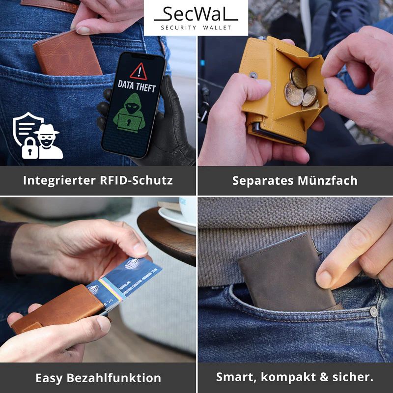 SecWal - Kartenetui mit Geldbeutel Druckknopf grün Leder