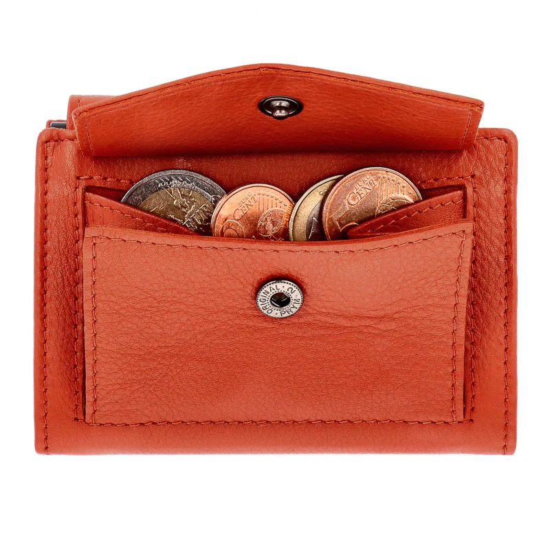 SecWal - Kartenetui mit Geldbeutel Druckknopf orange Leder