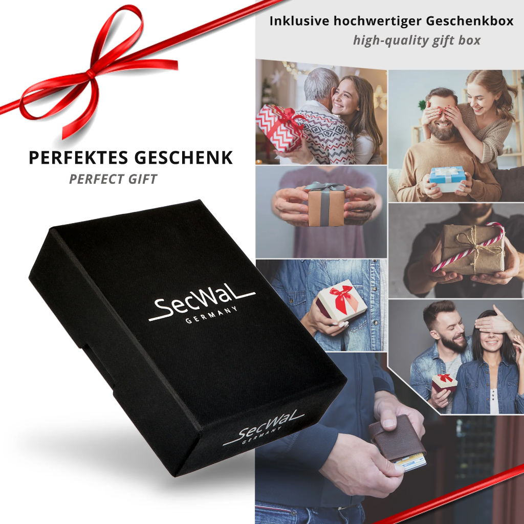 SecWal - Kartenetui mit Geldbeutel Druckknopf orange Leder
