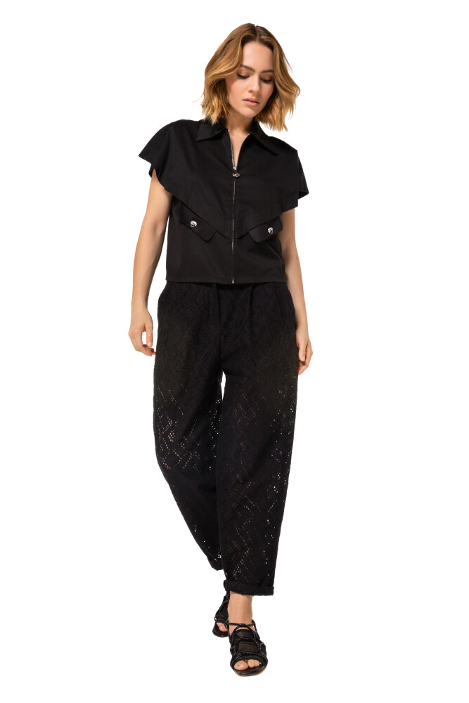 Caroline Biss - Hose TAPERED PALAZZO TROUSERS IN LACE, NORMAL WAIST, Black