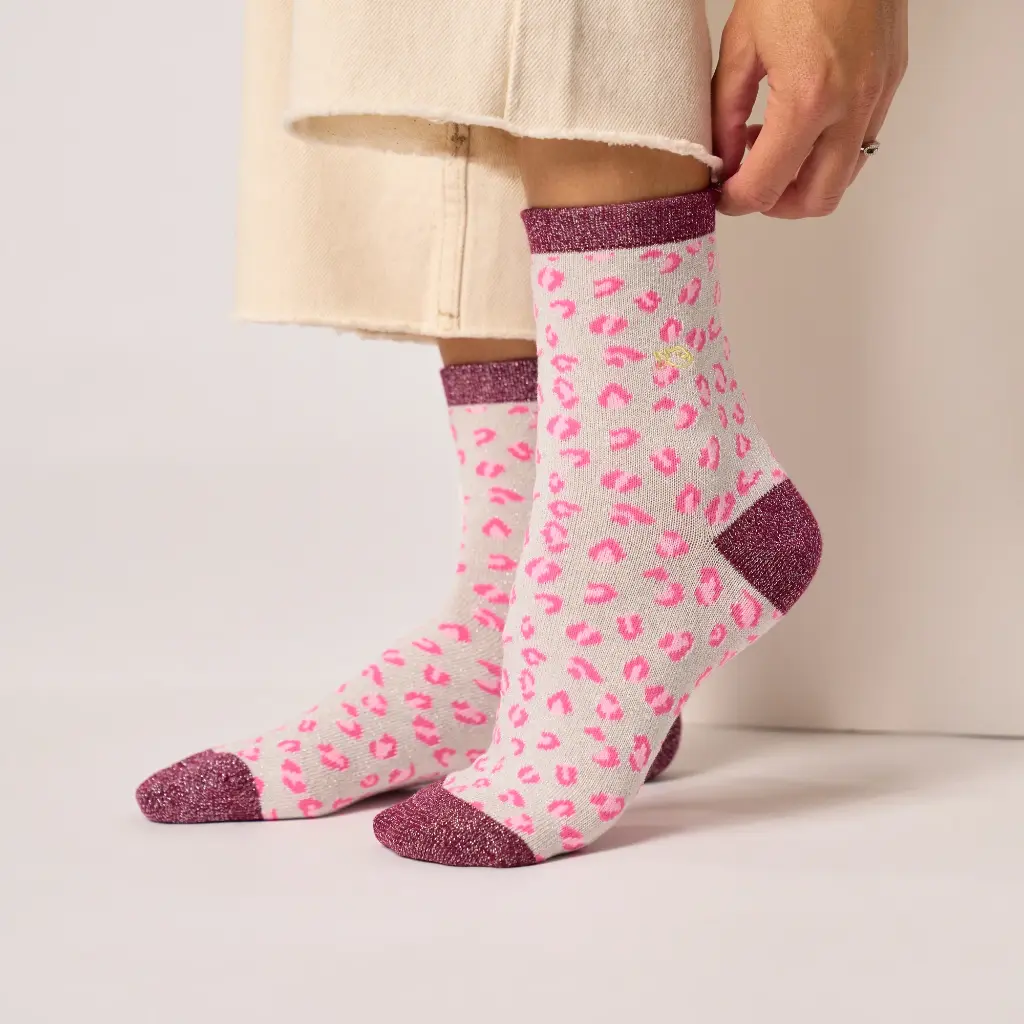 Billybelt - Baumwollsocken Zebra glitter - pink, rot