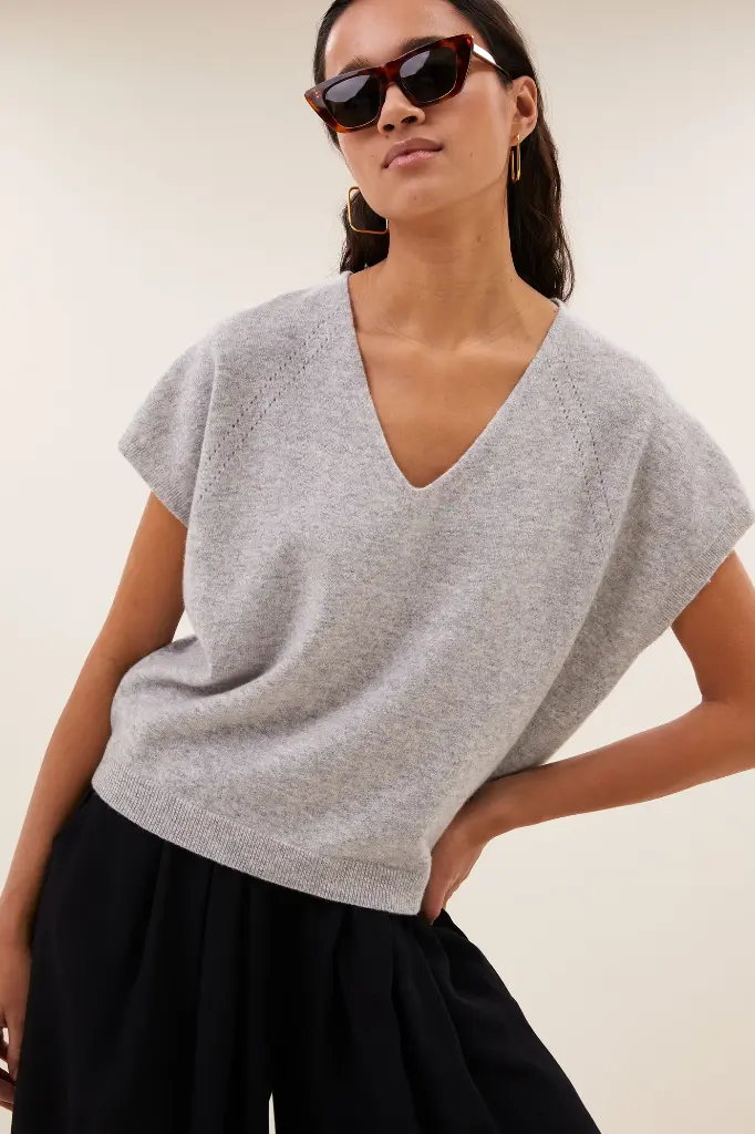 By Bar - Sil V-Neck Pullover - 825 grey melee