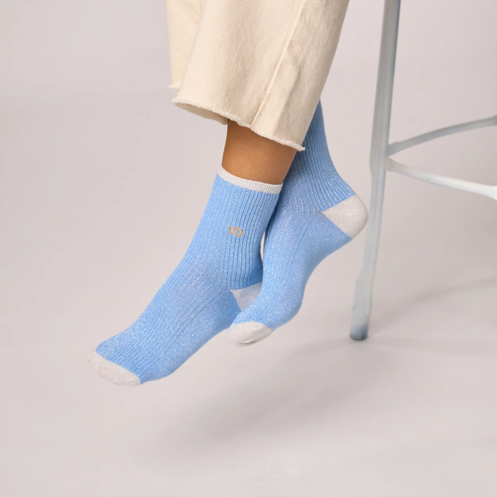 Billybelt - Baumwollsocken Vintage glitter socks - blue white