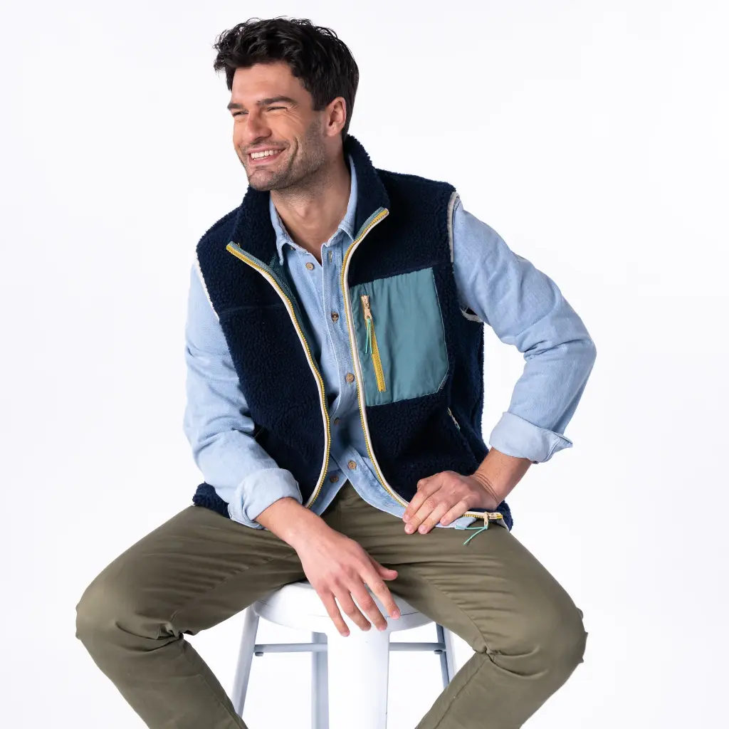 Billybelt - Sherpa Weste ärmellos - 2 material Navy Green