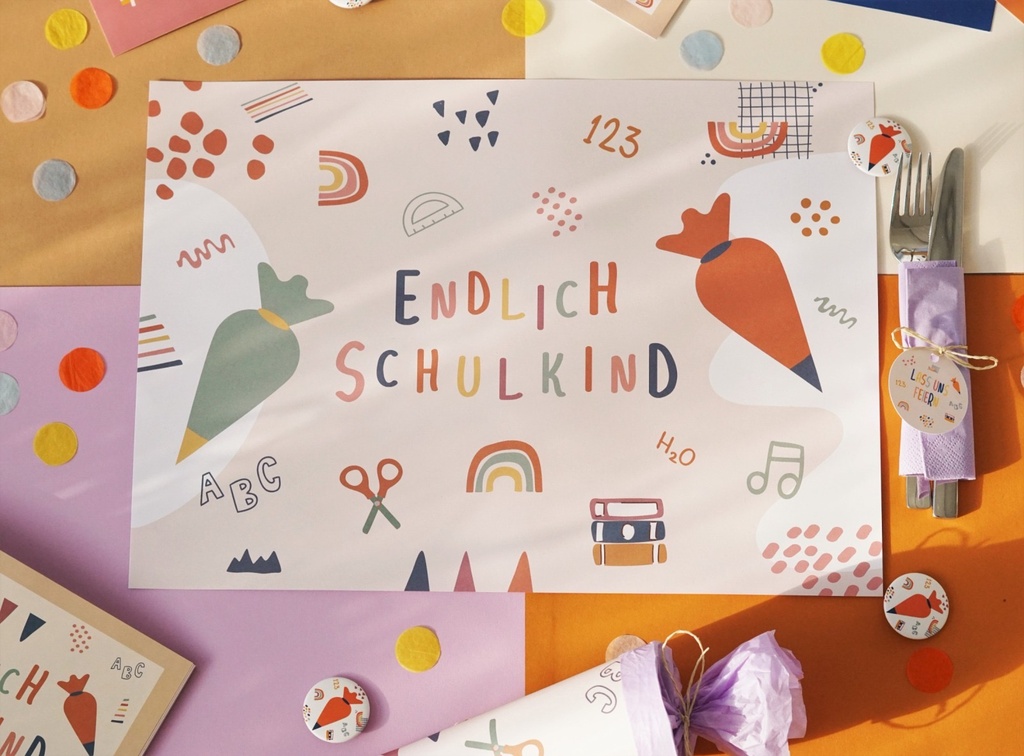 Modern Kids Art - Platzset Einschulung Regenbogen