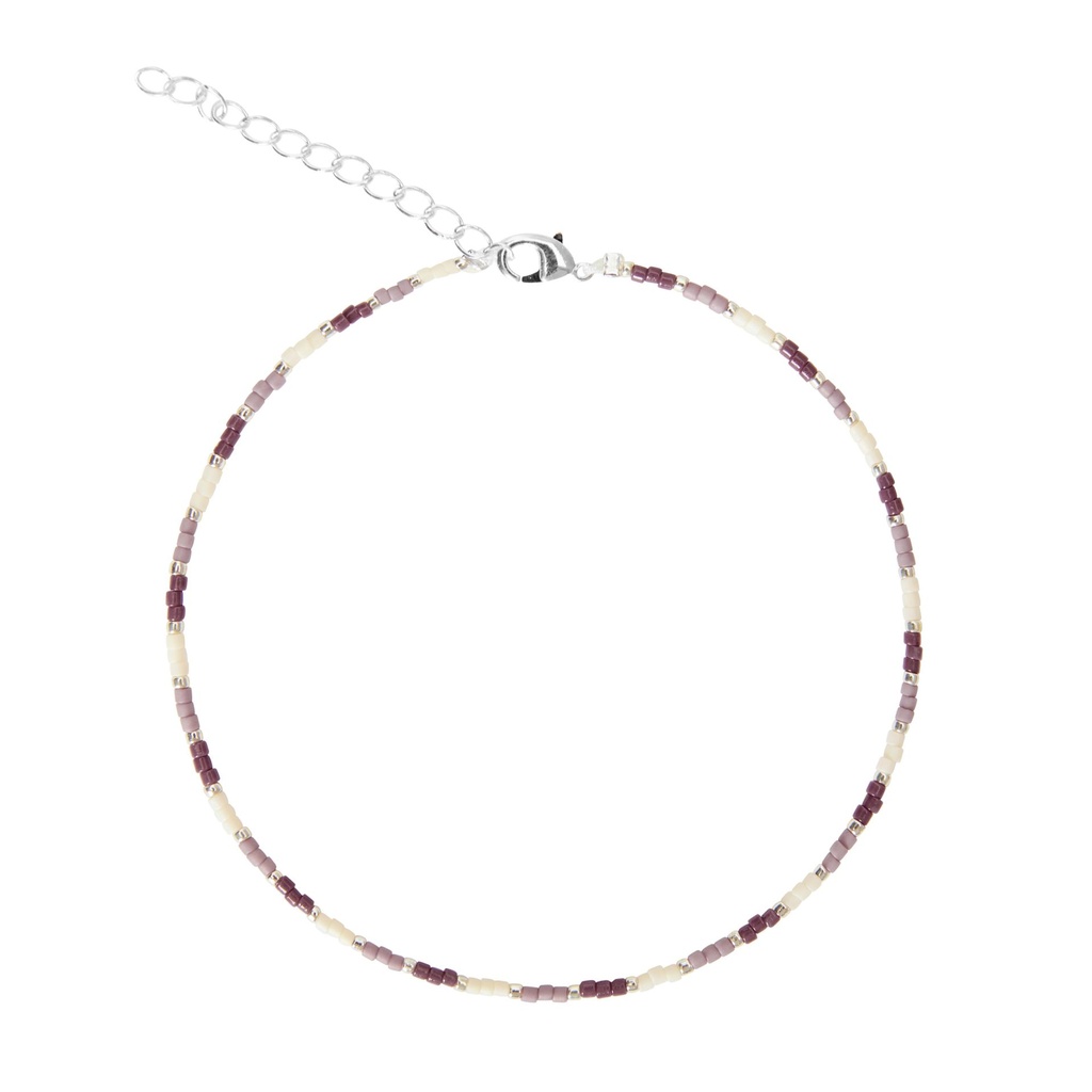 HCA - elastisches Fußkettchen - Follow your dreams - Miyuki-Perlen - berry (lila/rosa)
