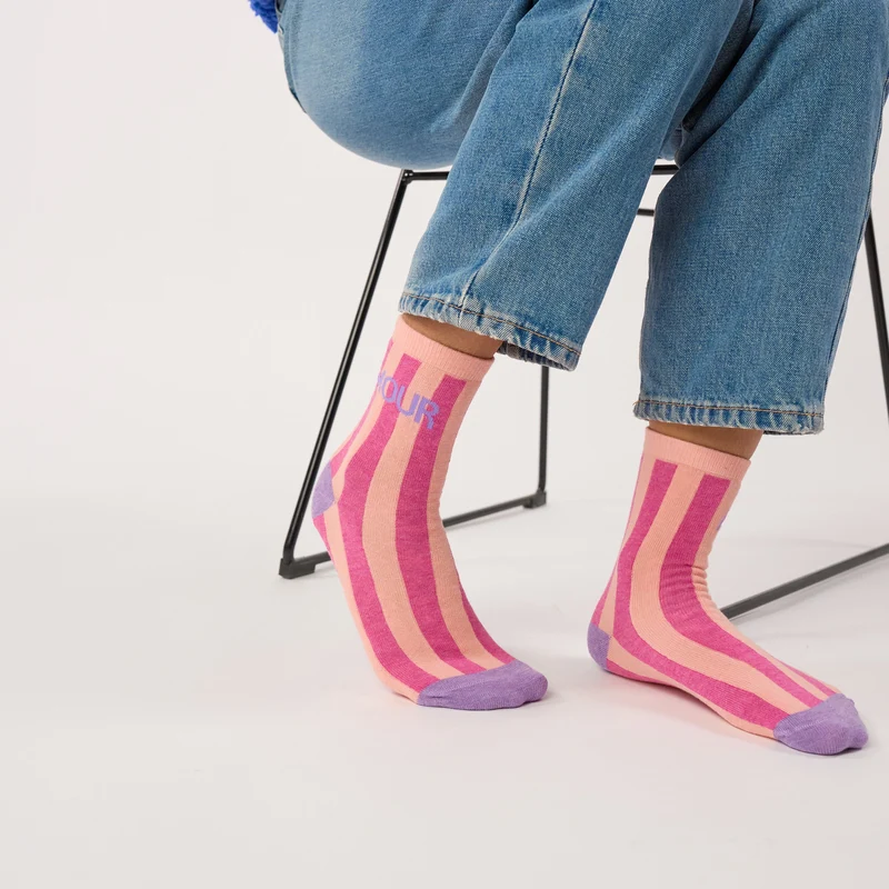 Billybelt - Baumwollsocken AMOUR gestreift - Koralle pink lila