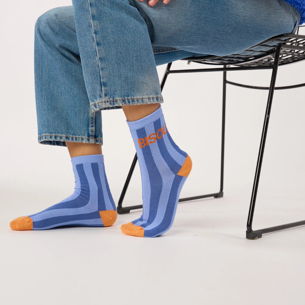 Billybelt - Baumwollsocken BISOU gestreift - hellblau blau orange
