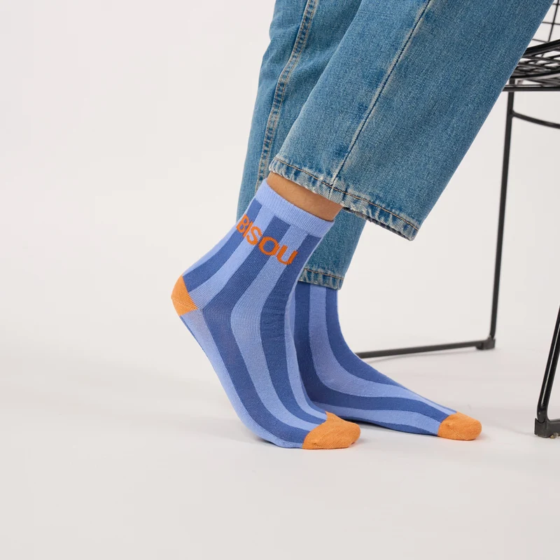 Billybelt - Baumwollsocken BISOU gestreift - hellblau blau orange