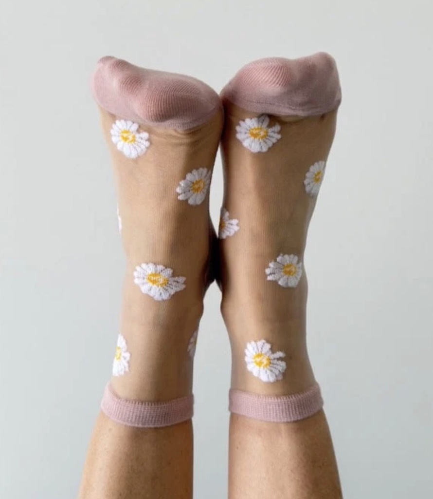 Sockette - Transparente Socken - Flora - rosa Margeriten