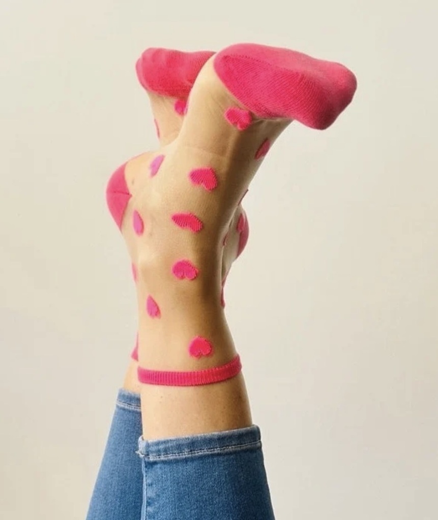 Sockette - Transparente Socken - Laure - pinke Herzchen