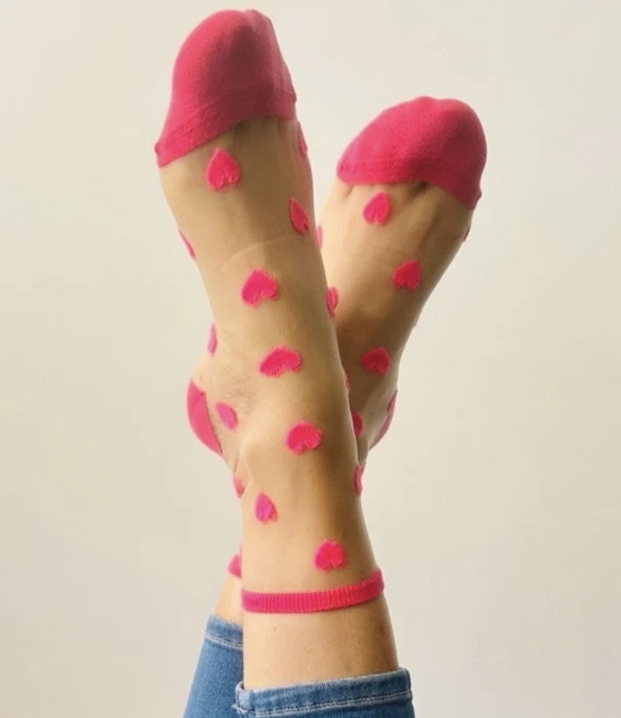 Sockette - Transparente Socken - Laure - pinke Herzchen