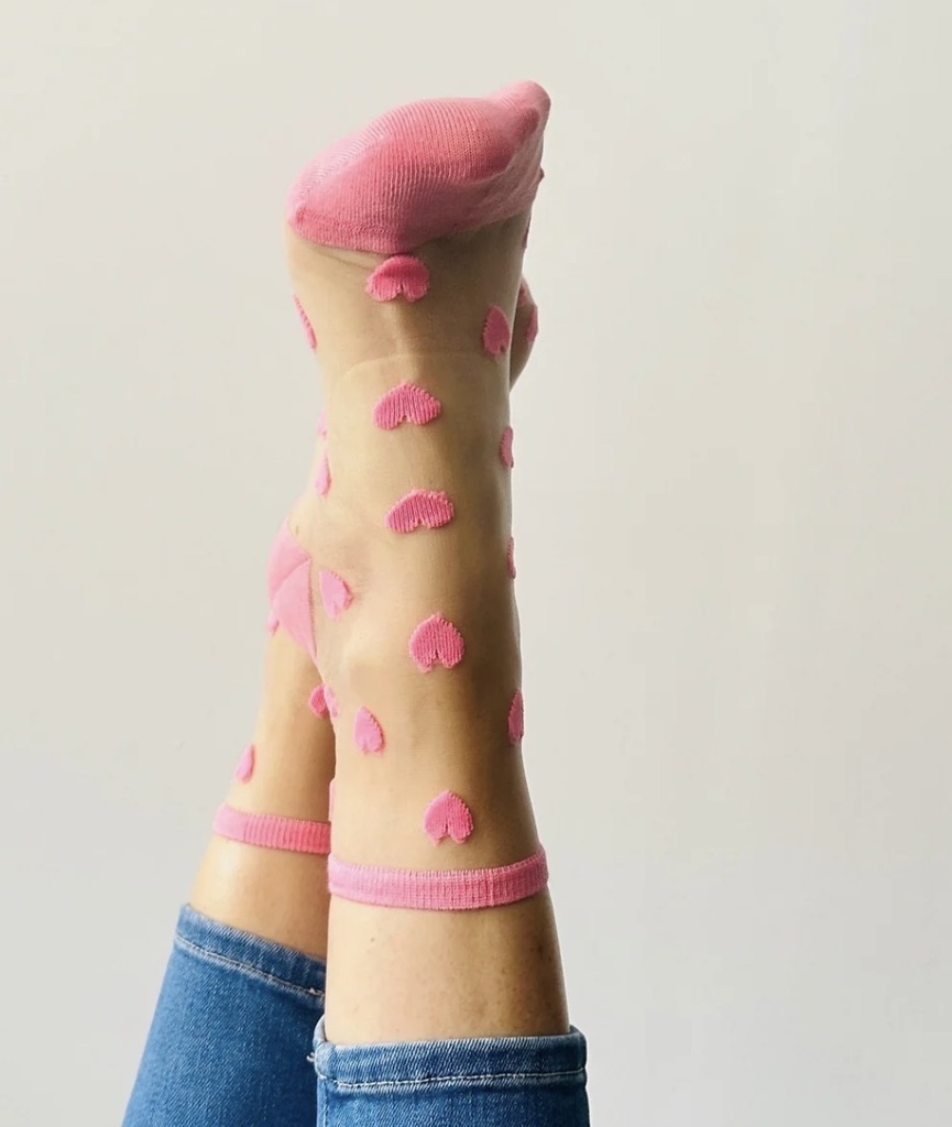 Sockette - Transparente Socken - Laure - korallenrote Herzen