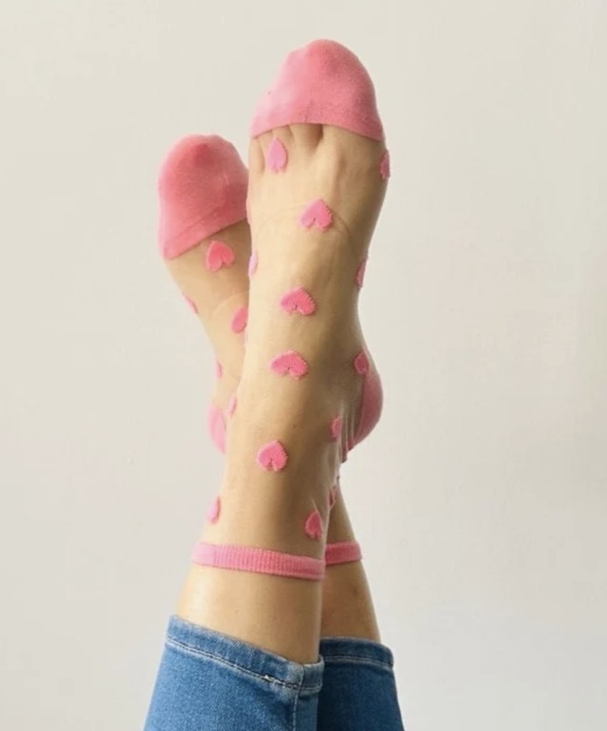 Sockette - Transparente Socken - Laure - korallenrote Herzen