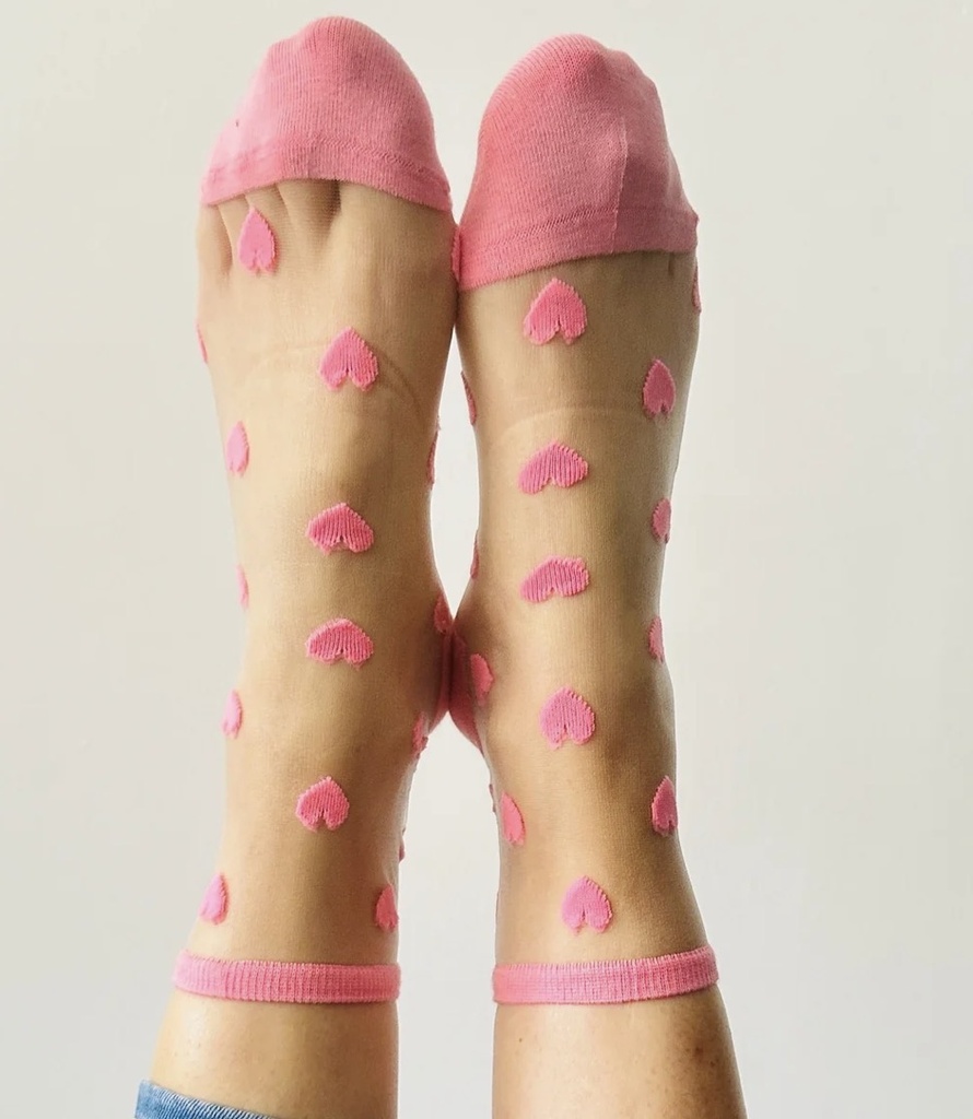 Sockette - Transparente Socken - Laure - korallenrote Herzen