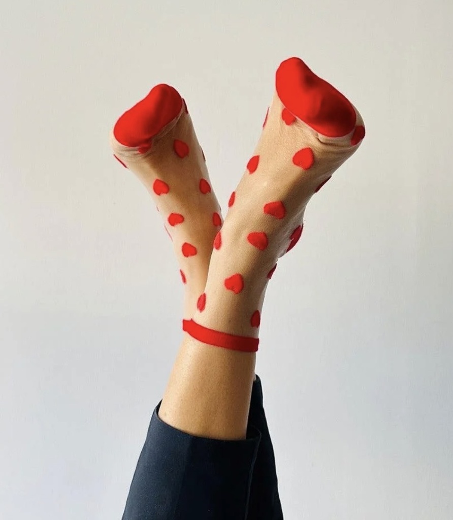 Sockette - Transparente Socken - Laure - rote Herzchen