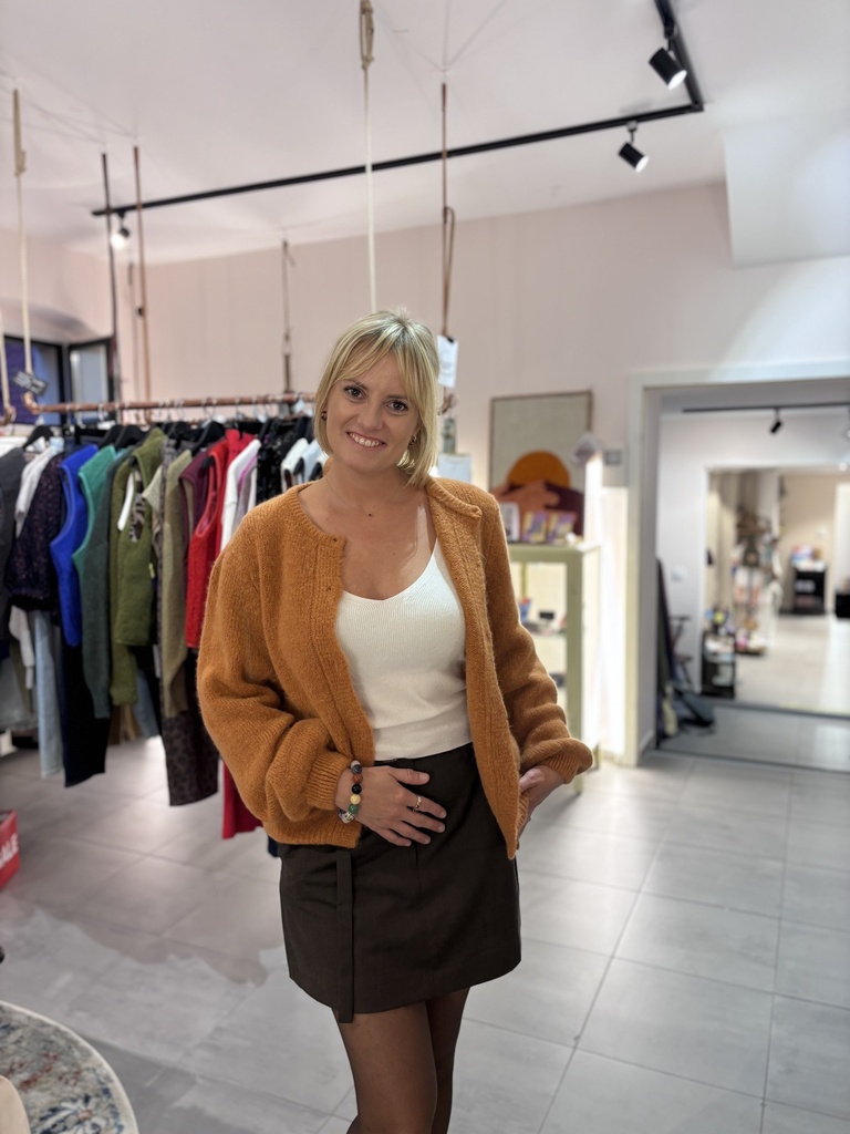 Alpaka Strickjacke Rundhalsausschnitt - Pumpkin