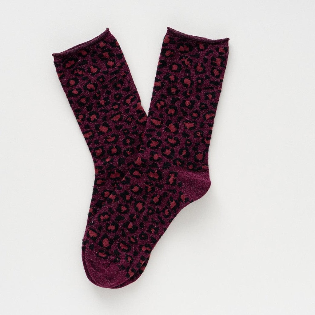 Klue - Glitter Lurex socks | Leopard burgundy | eco-friendly lyocell
