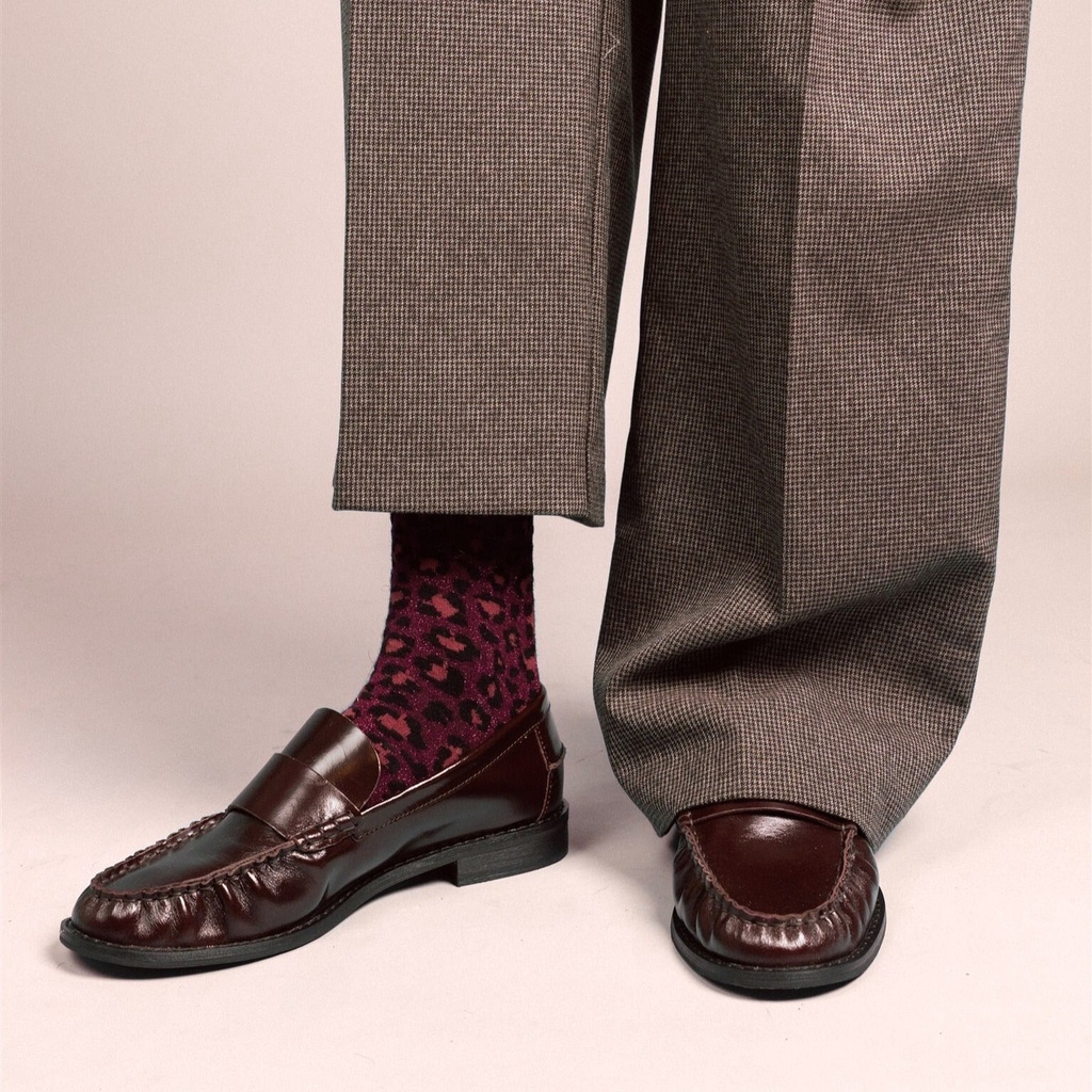 Klue - Glitter Lurex socks | Leopard burgundy | eco-friendly lyocell