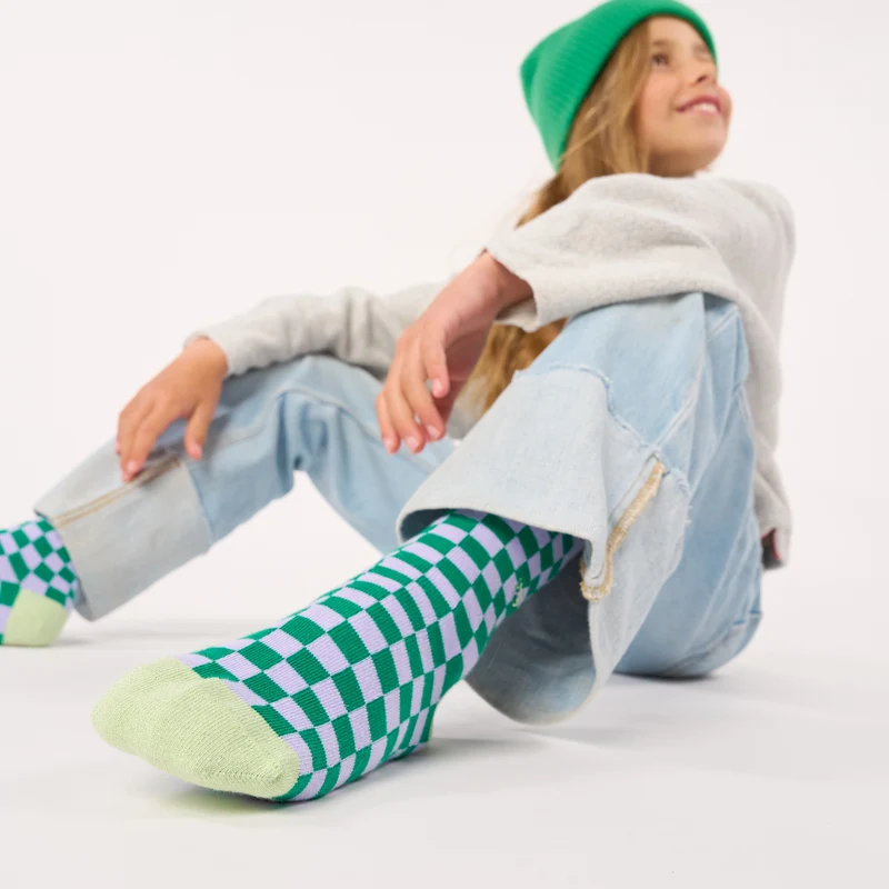 Billybelt - Kindersocken Bio-Baumwolle kariert - lila, grün